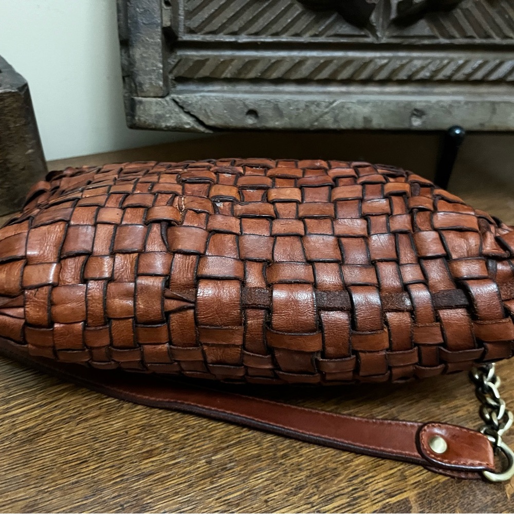 Woven Leather Shoulder Bag in Rich Brown - Picture 3 of 9